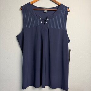 NWT Adele & May Womens Size 3X Navy Blue Sleeveless V-Neck Rhinestone Detail Top